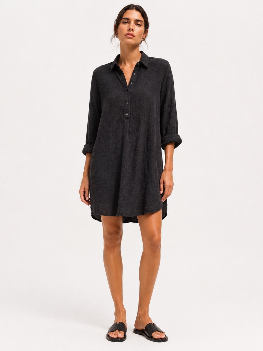 Zara Black Crinkled Longline Tunic Top